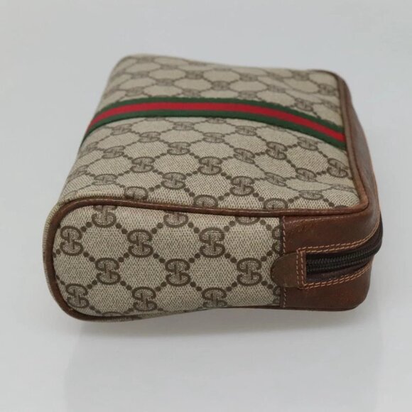 GUCCI GG Supreme Web Sherry Line Clutch Bag PVC Beige Gold - Picture 5 of 14